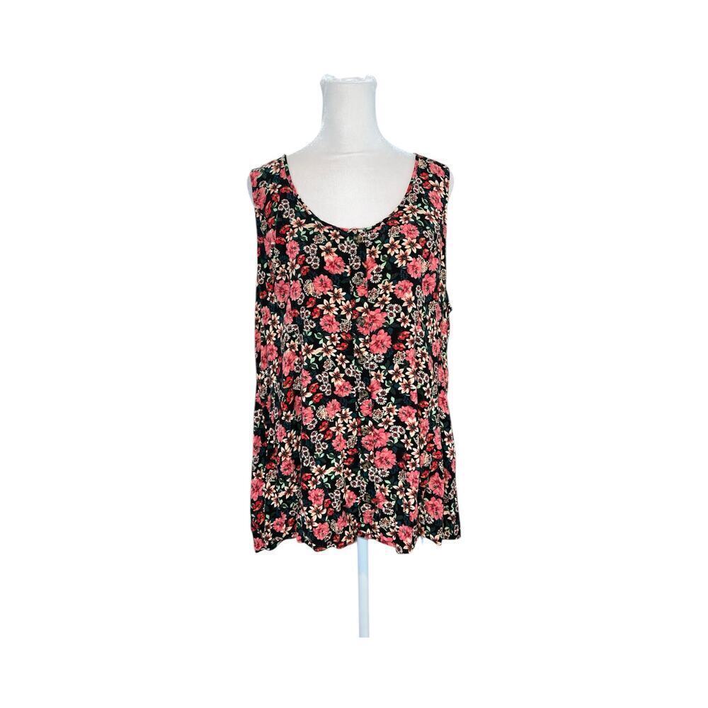 Torrid Womens Plus Size 2 Floral Sleeveless Button Front Tank Top Blouse Pink 2X